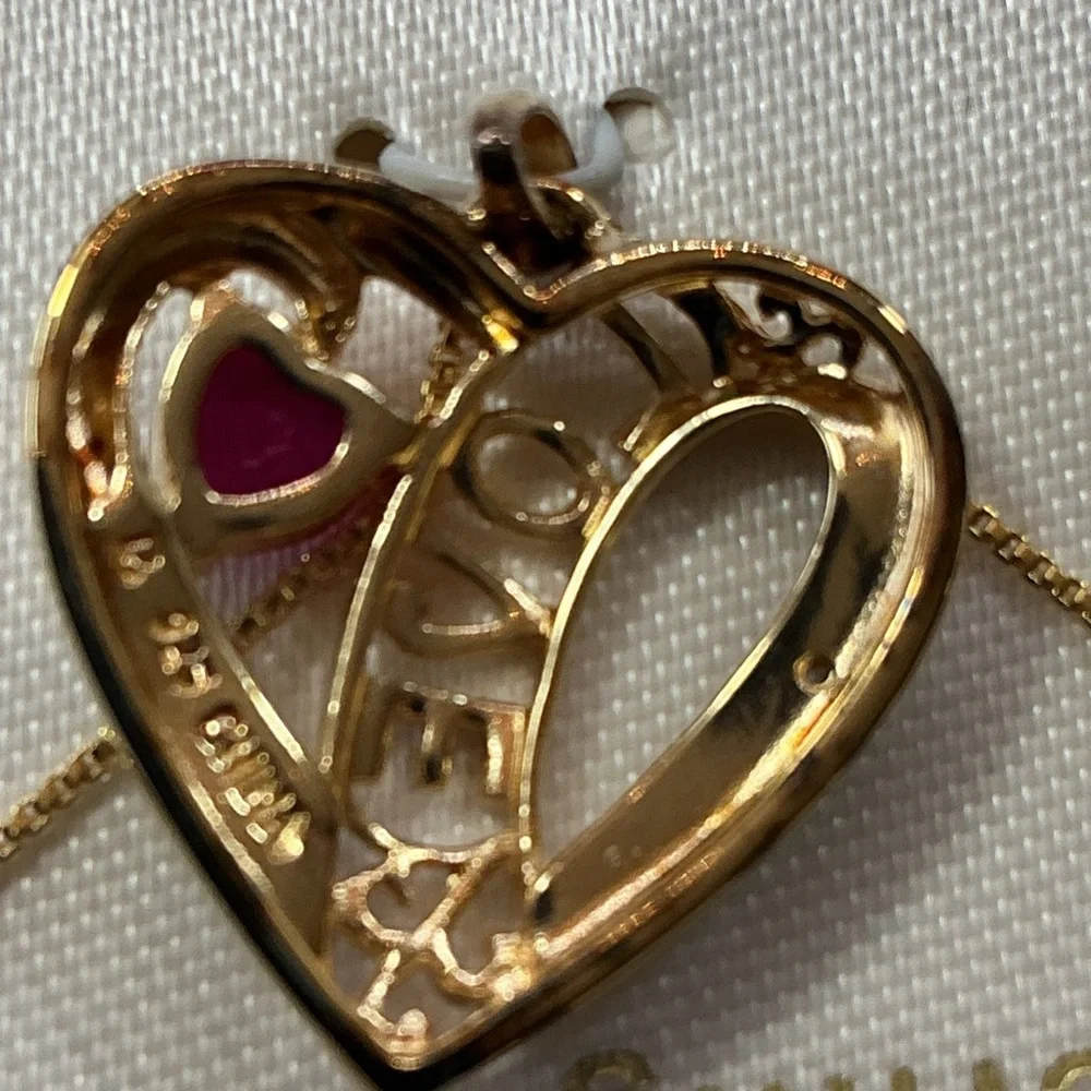 VTG LOVE Heart Pendant Necklace 18k Over Sterling Created Ruby Diamond Accent